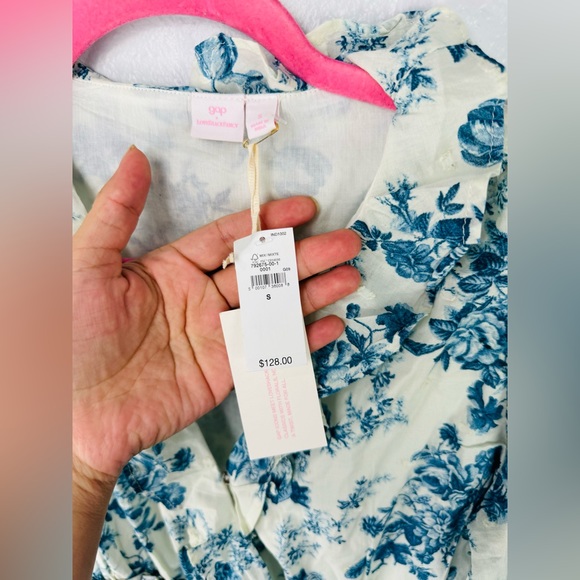 Gap x LoveShackFancy Blue Floral Ruffle Mini Dress Size Small - Picture 6 of 12
